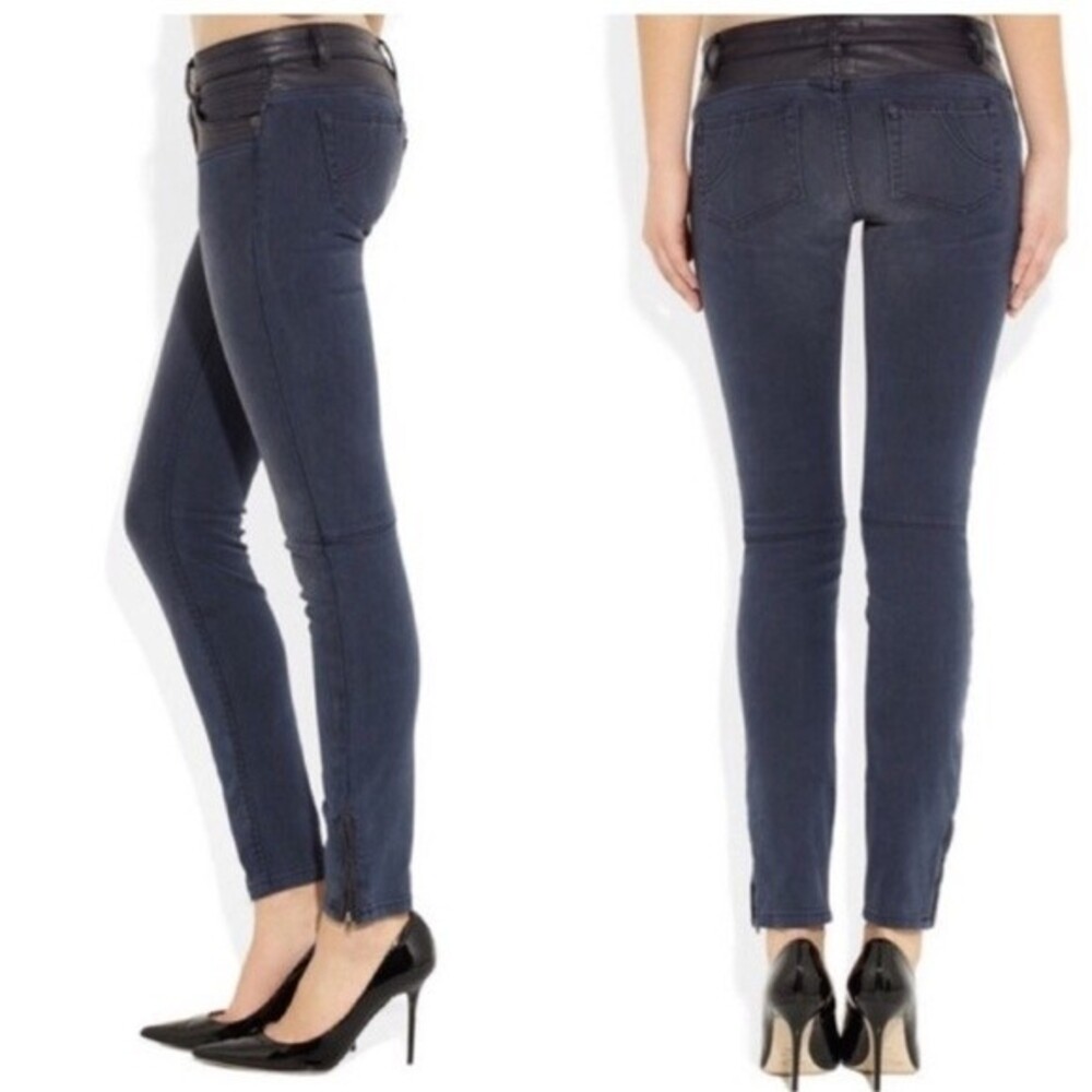 Maje Romuald Faux Leather-Paneled Skinny Jeans 36